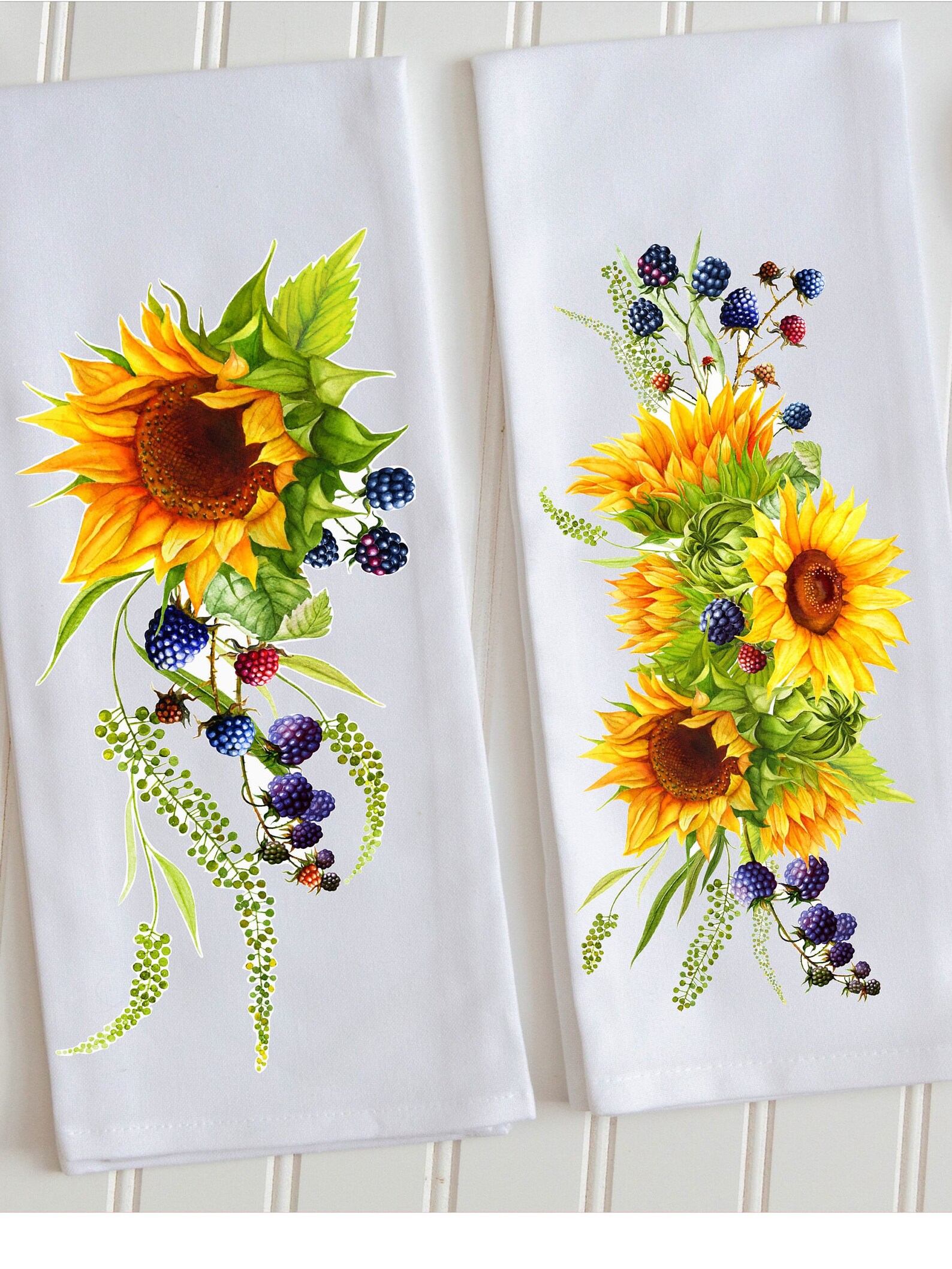 Sunflower Kitchen Towel Set Sunflower and Berries Tea Towels Etsy