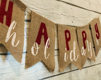 Happy Holidays banner, Holiday garland, Christmas banner, Winter banner