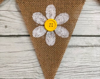 Daisy flower garland, Spring Daisy banner, Spring flower banner, Burlap Daisy