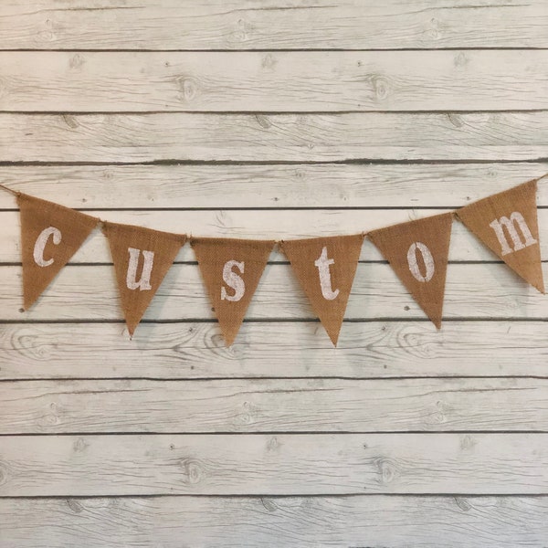 Custom Burlap Banner, Personalized Pennant Flags, Classroom Banner