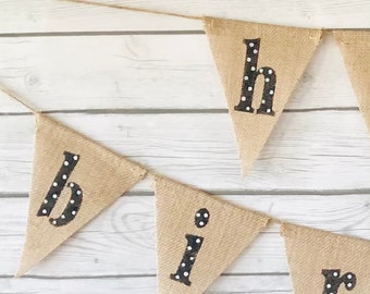 Happy Birthday Burlap Banner, Birthday Bunting, Polka Dot Birthday Banner