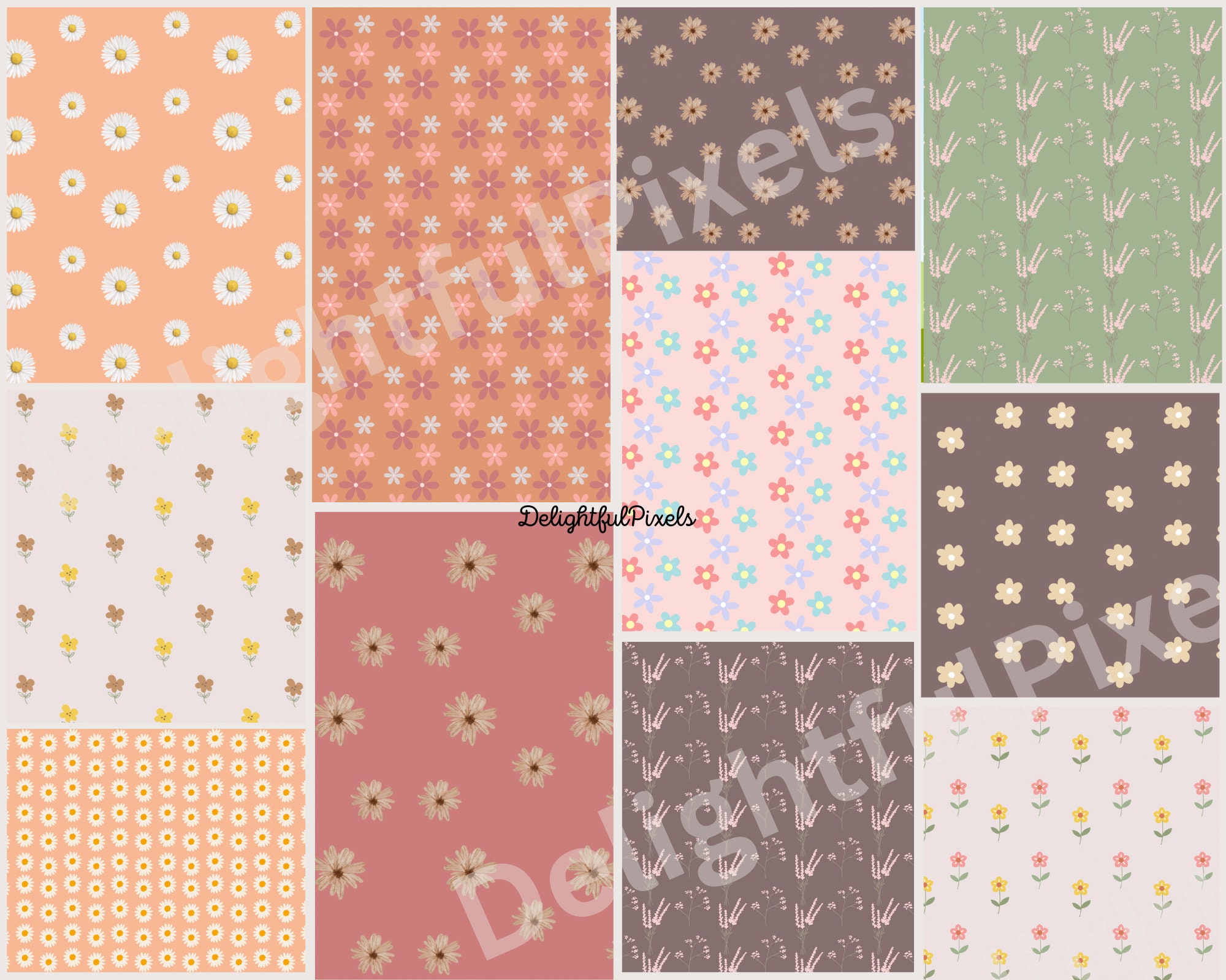 Pretty Boho Flower Patterns Etsy