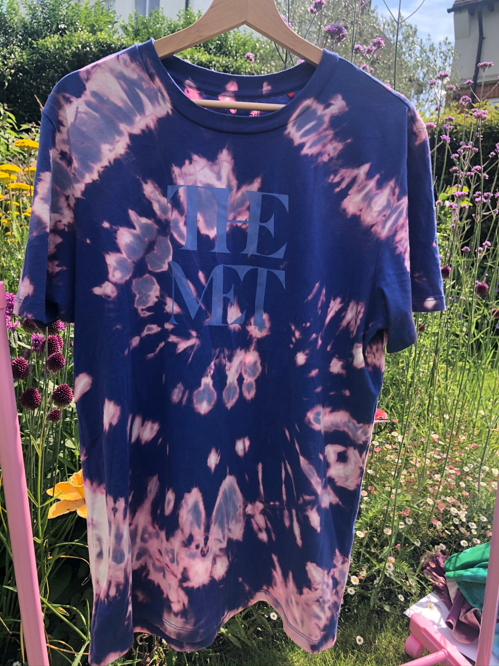 mens pink and blue tie dye shirt