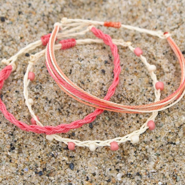 Coral Reef Set | Pura Vida Style | Waterproof Wax Cord Bracelets | Adjustable | Summer Bracelet | Summer Jewelry | Beach Bracelet