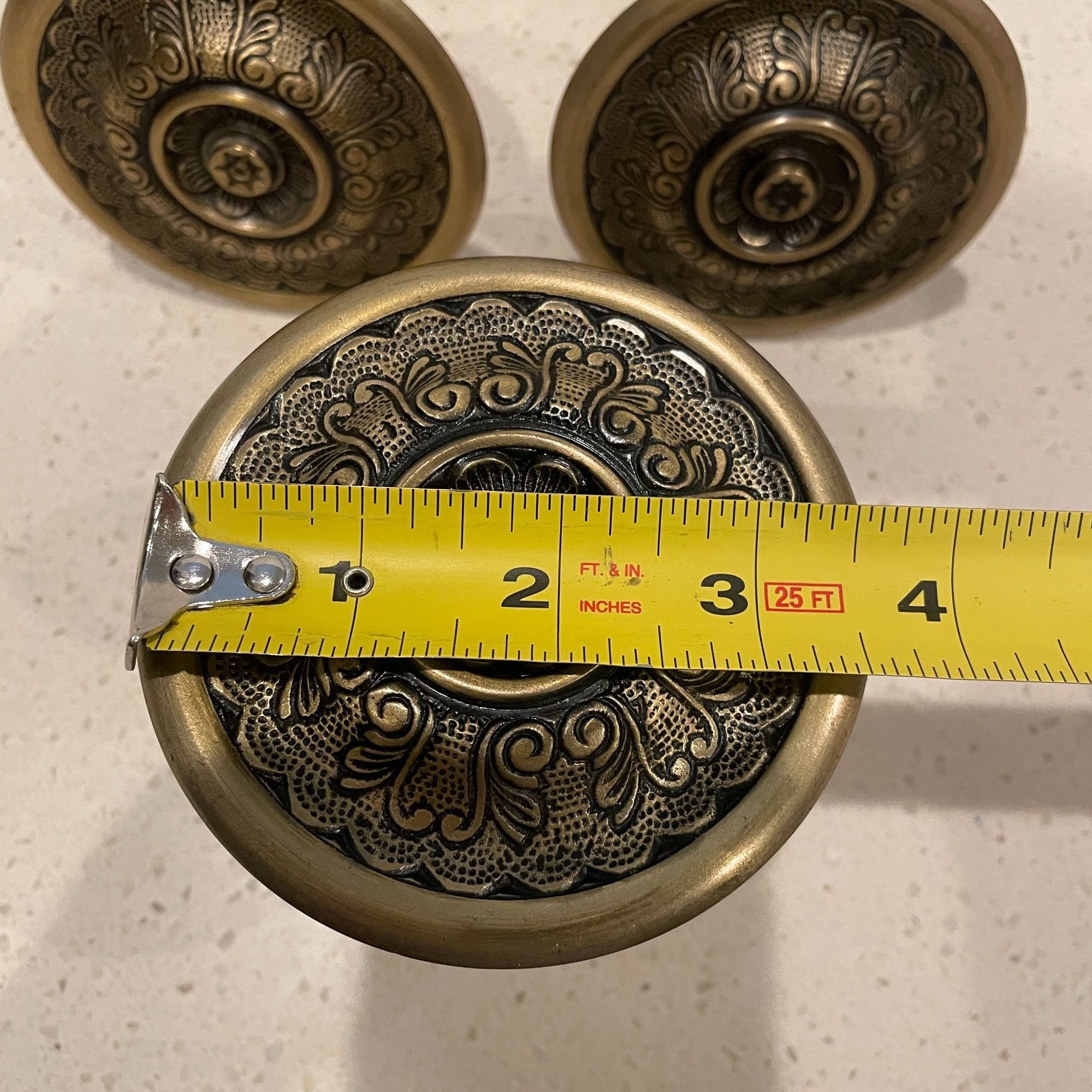 Antique Solid Brass Victorian Medallion Curtain Drapery Tie Backs Set