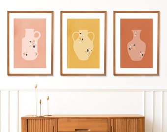 Terrazzo Jug Vases | 3 Digital Prints | Modern Warm Downloadable Artwork Set | Boho Minimalist Neutral Flat Design | Instant Download
