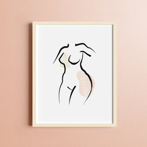 Woman&#39;s Beauty Curves Silhouette Digital Print | Line Drawing Body Outline Boho Feminine Scandi Minimalist Printable | Instant Download Art