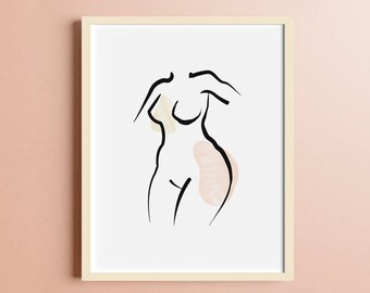 Woman's Beauty Curves Silhouette Digital Print | Line Drawing Body Outline Boho Feminine Scandi Minimalist Printable | Instant Download Art