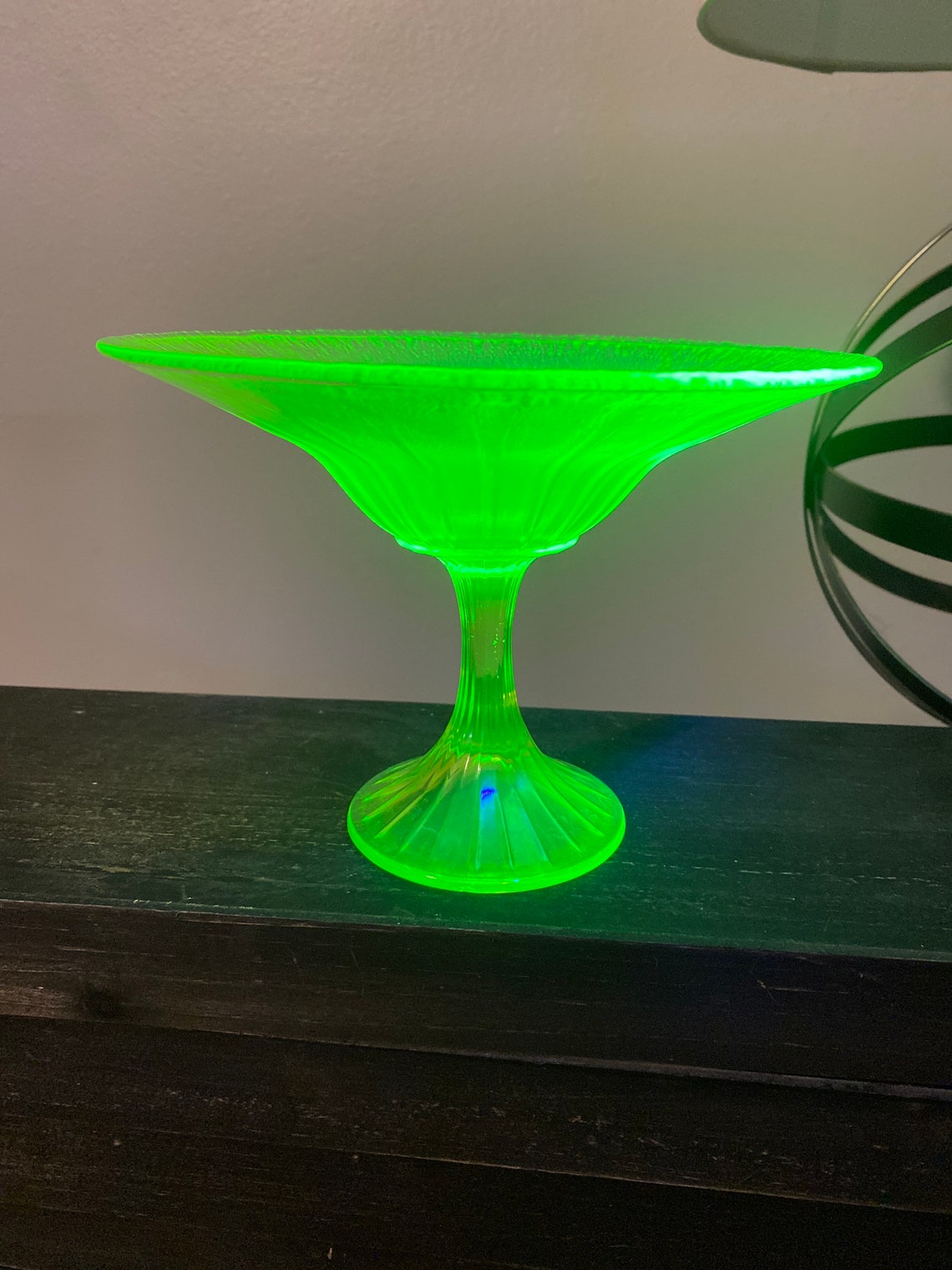 Antique Yellow Vaseline Glass Compote Etsy