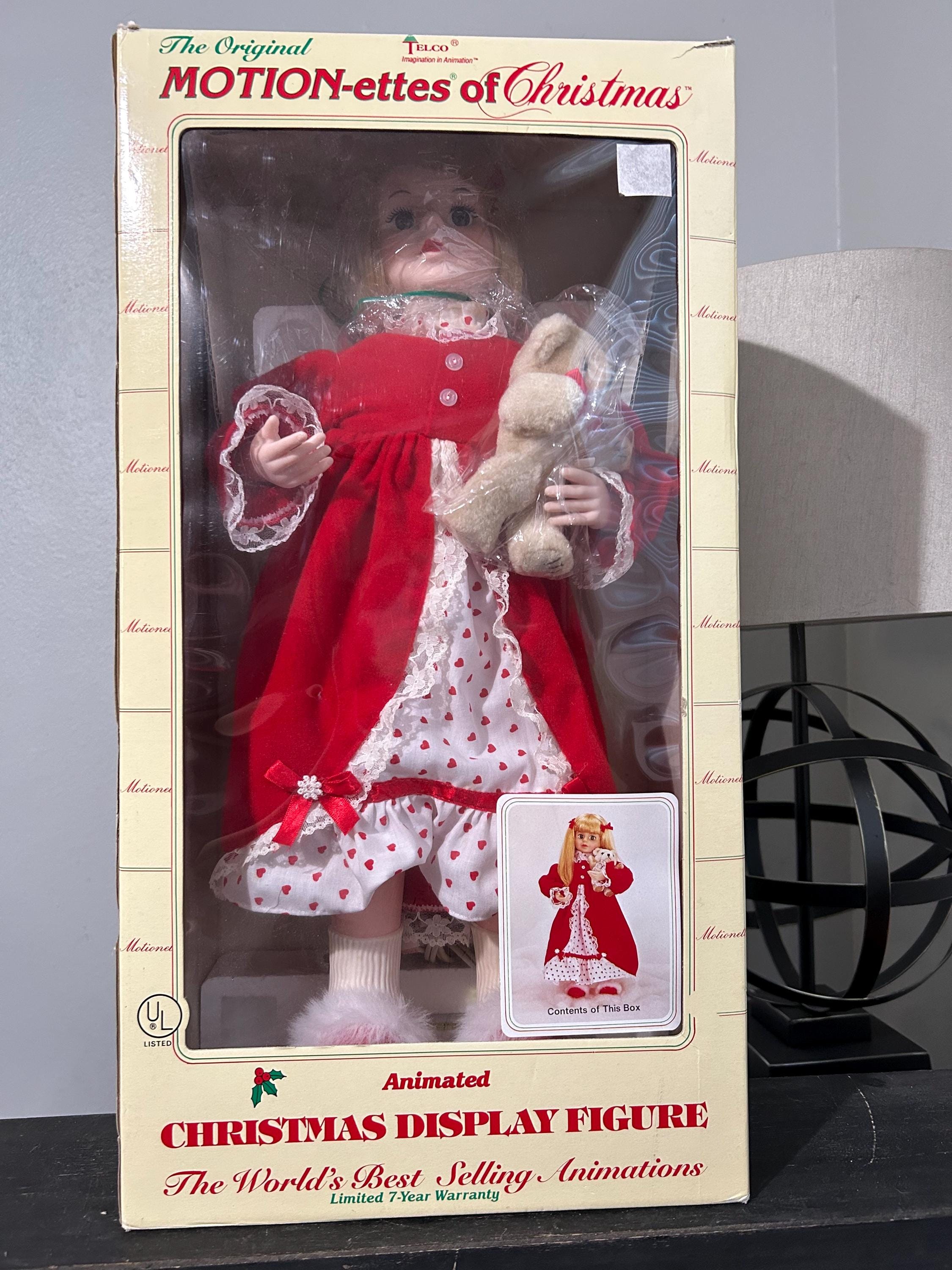1990 Christmas Girl With Bear Motion-ette Christmas Display Doll