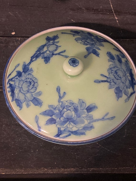 Vintage Porcelain Lidded Trinket Jar - Hand Paint… - image 2