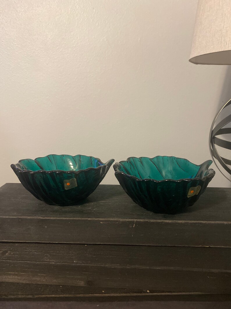 Blenko Handmade Cabbage/lettuce Leaf Salad Bowls Set of 2 Etsy