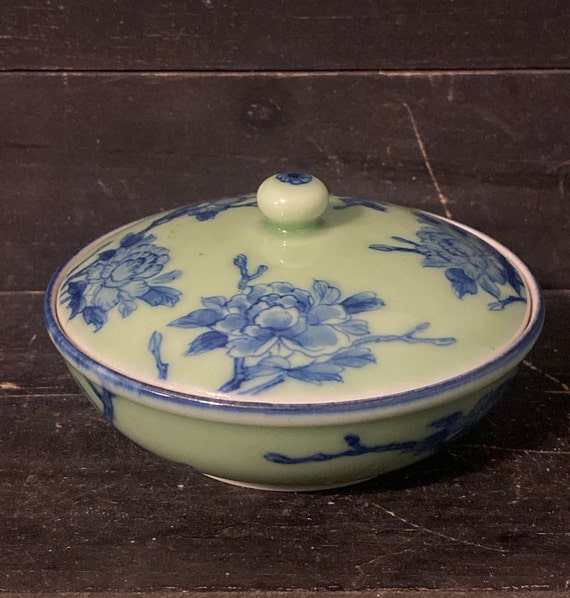 Vintage Porcelain Lidded Trinket Jar - Hand Paint… - image 1