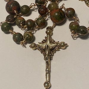 Handmade Heirloom Rosary, Natural Crystal Rosary, Prayer Beads, Spiritual Gift, Catholic Gifts, Unakite, Religious Gift