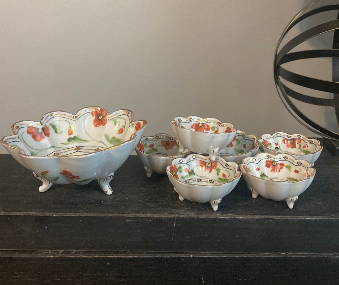 Vintage Nut Bowl Set Hand Painted 7 Piece Set Made in Etsy