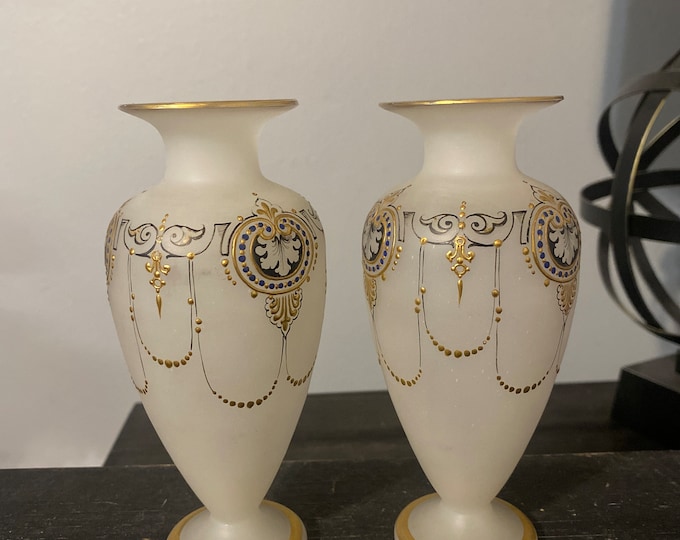 Curated visual reference: Visual Reference: Antique Bohemian Hand Painted Frosted Glass Vases
