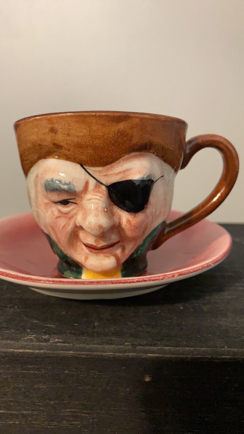 Hand Painted Vintage Cap\u2019n Patch Small Teacup and Saucer
