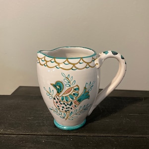 Vintage Small Pottery Pitcher Hand Painted in Italy