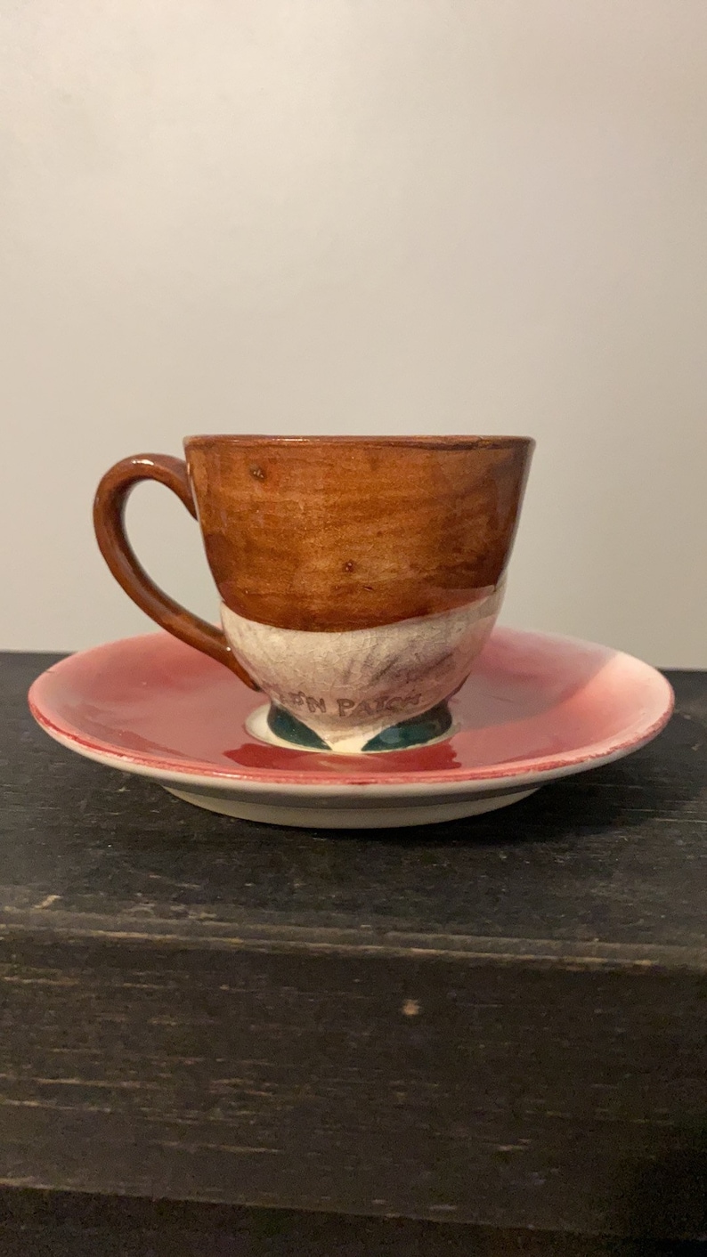 Hand Painted Vintage Cap\u2019n Patch Small Teacup and Saucer