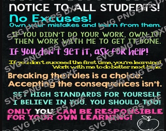 Classroom Motivation Svg, Notice To All Students Svg, Teacher Motivation Svg , Teacher Rules Svg Digital File, Teacher Quotes, School Svg