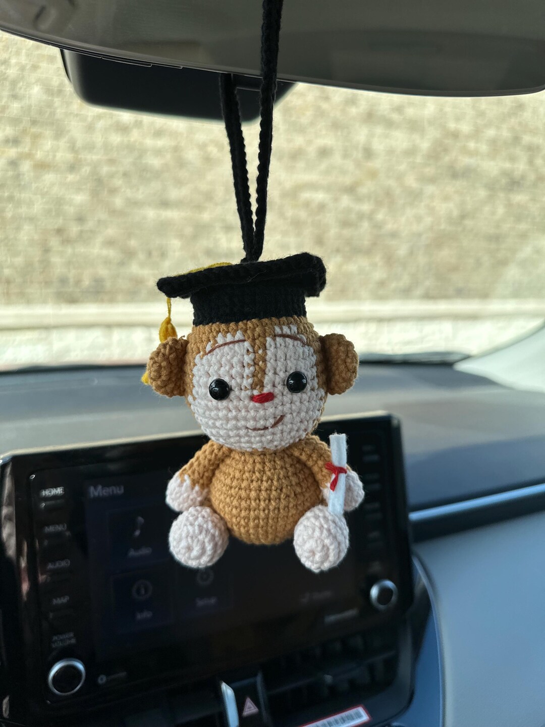 Handmade Crochet Graduation Monkey Gift: Plush Hanging Car Charm - Etsy