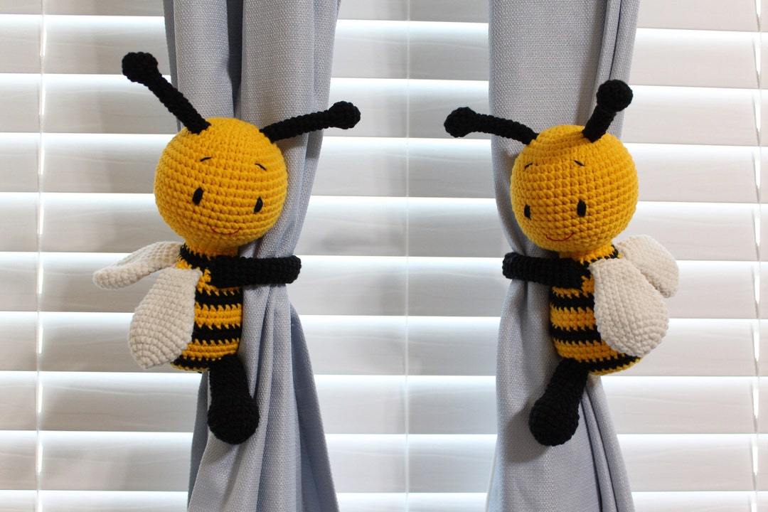 Pair of Crochet Bee Curtain Tie Backs Stuffed Bee Curtain Tie Etsy