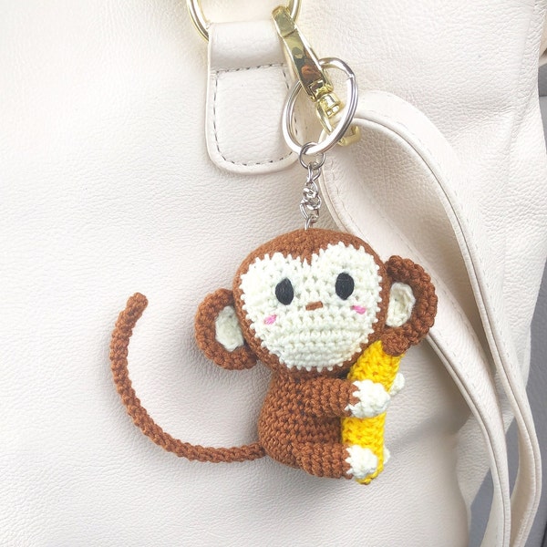 Handmade Crochet Monkey Keychain, Amigurumi Monkey Bag Charms, Cute Keychain, Zipper Pull, Key chains for girls or boys, Animal Lovers gift