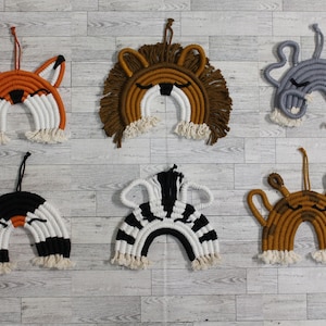 Animal Macrame Rainbow Nursery Decor, Lion rainbow, Zebra rainbow, Elephant rainbow, Fox rainbow, Penguin rainbow, Giraffe rainbow