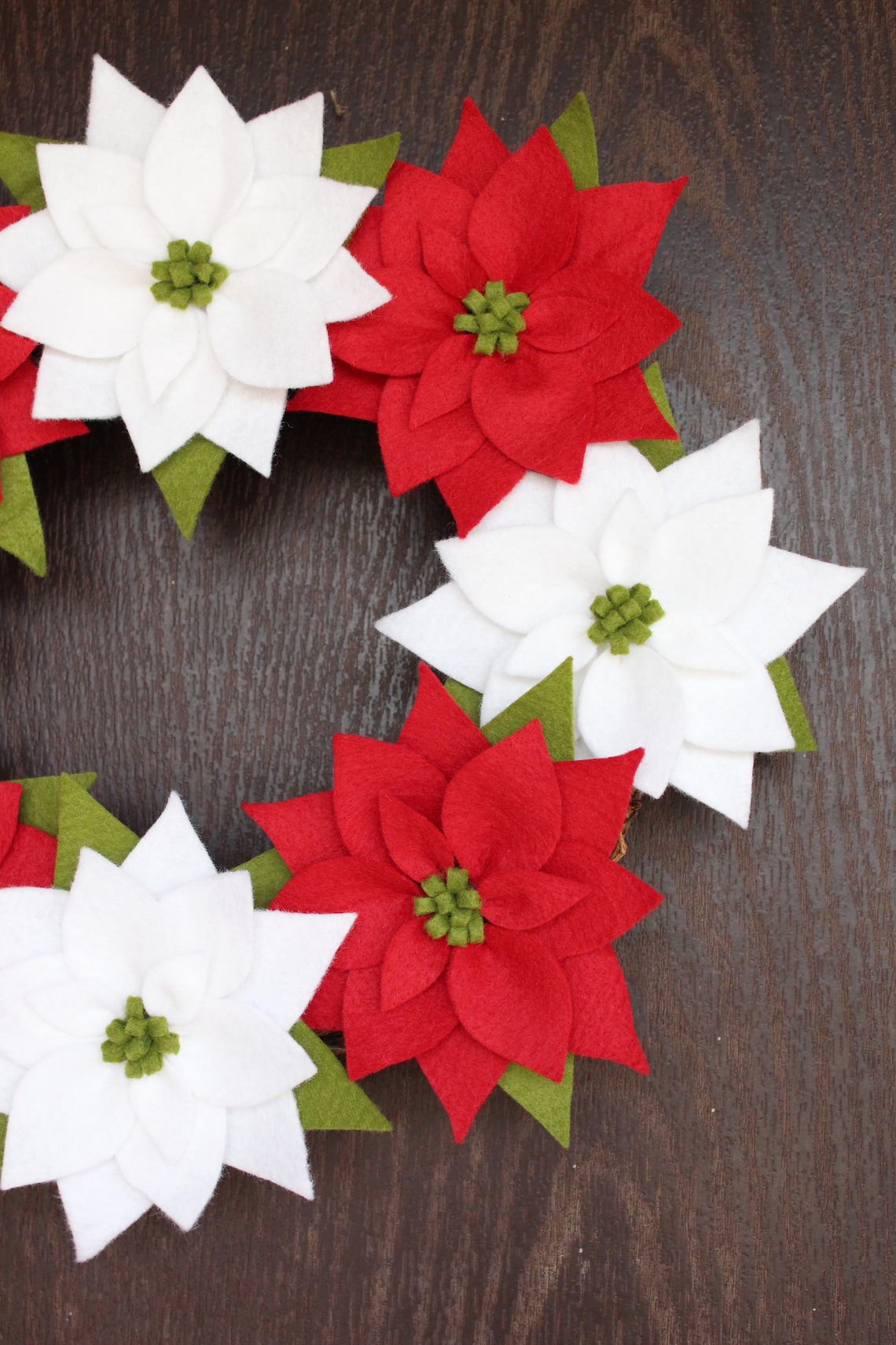 Felt Poinsettia Wreath Felt Christmas Flower Wreath Etsy