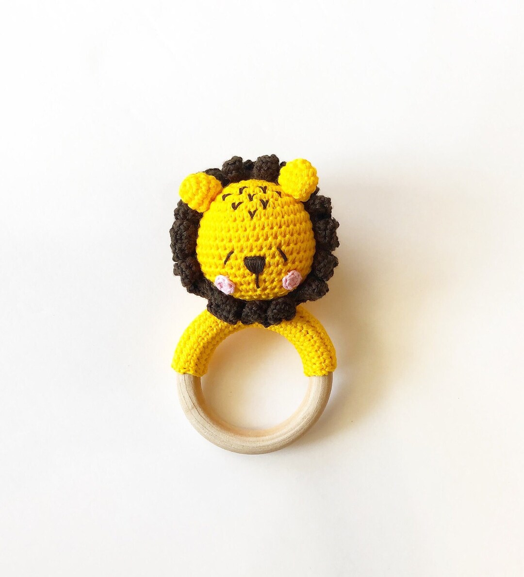 Handmade Crochet Lion Rattle, Lion Teether, Cotton Rattle, Baby Animal