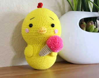 Amigurumi Chicken with ice cream, Stuffed chicken, Crochet chick, Stuffed Animal, Handmade Toy, Handmade Gift