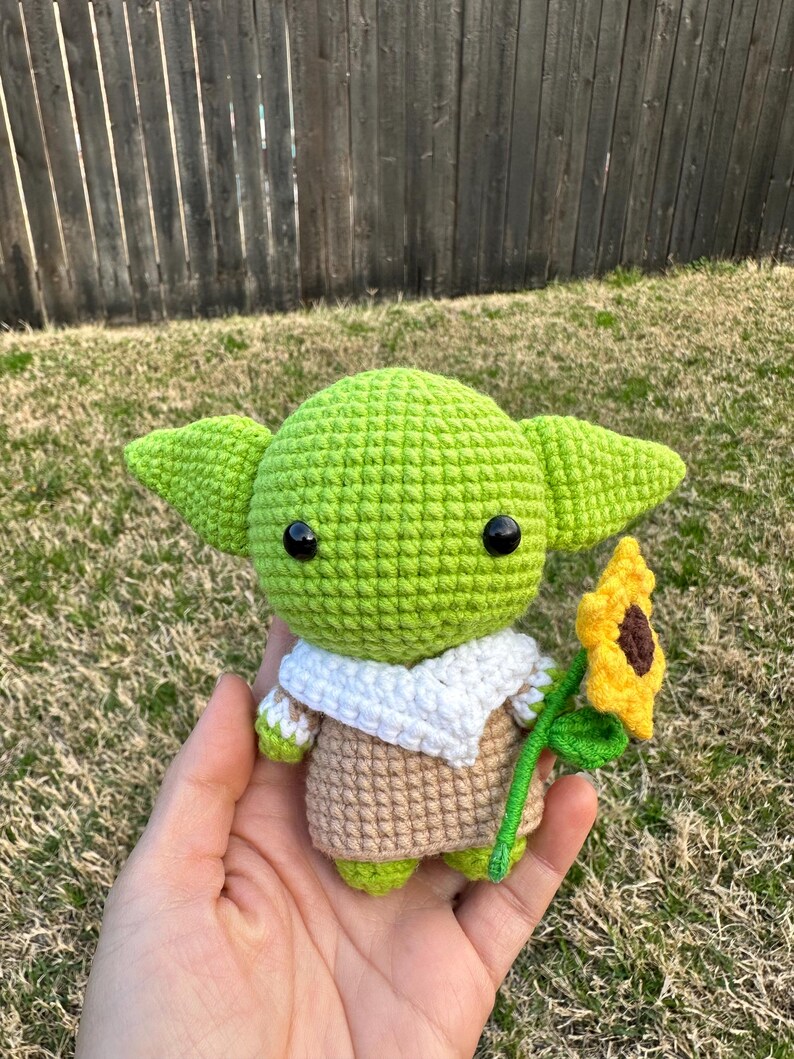 Baby Yoda Crochet Plush with heart, Grogu Amigurumi Doll, Handmade Yoda Crochet Toy, Cute Alien Crochet Gift, Space Inspired Plush image 19