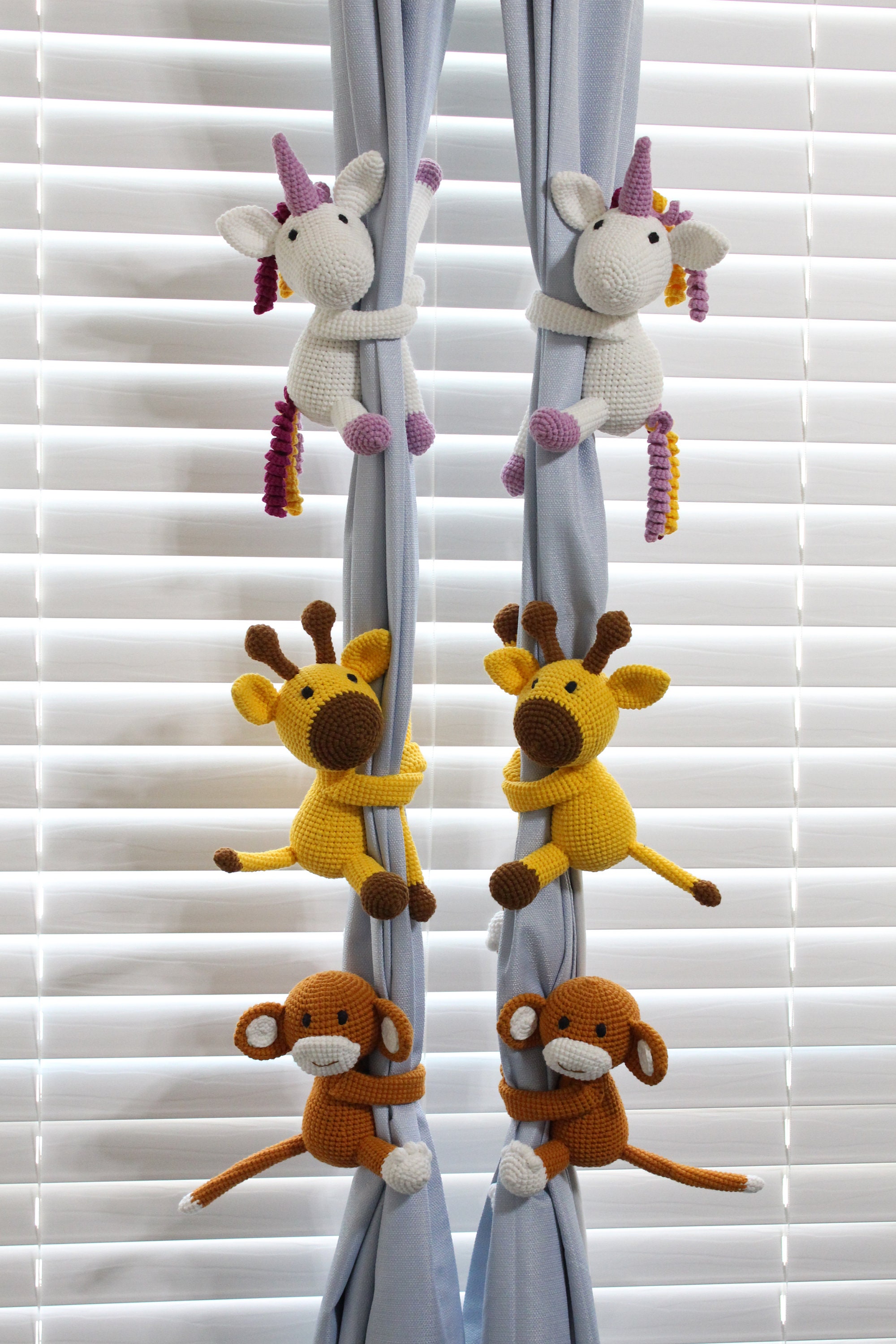 Pair of Crochet Giraffe Curtain Tie Backs Stuffed Giraffe Etsy