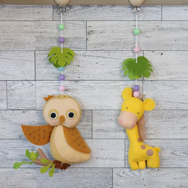 Handmade Baby Stroller Mobile, Giraffe Stroller Toy, Owl Stroller Toy, Baby Activity Center Toy, Montessori Toys, Baby Shower Gift