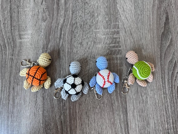 Crochet Sports Turtle Keychains – Handmade Amigurumi Turtle Charms