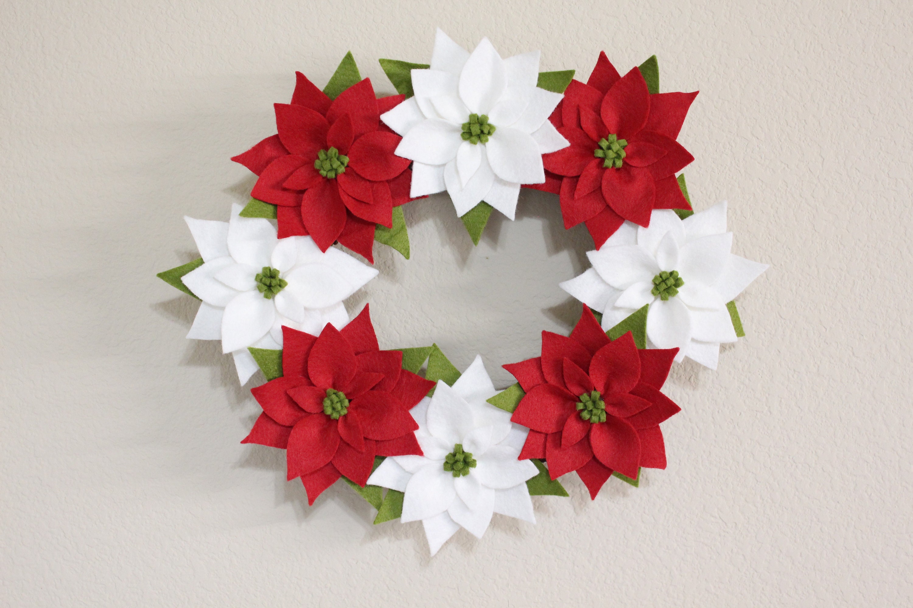 Felt Poinsettia Wreath Felt Christmas Flower Wreath Etsy