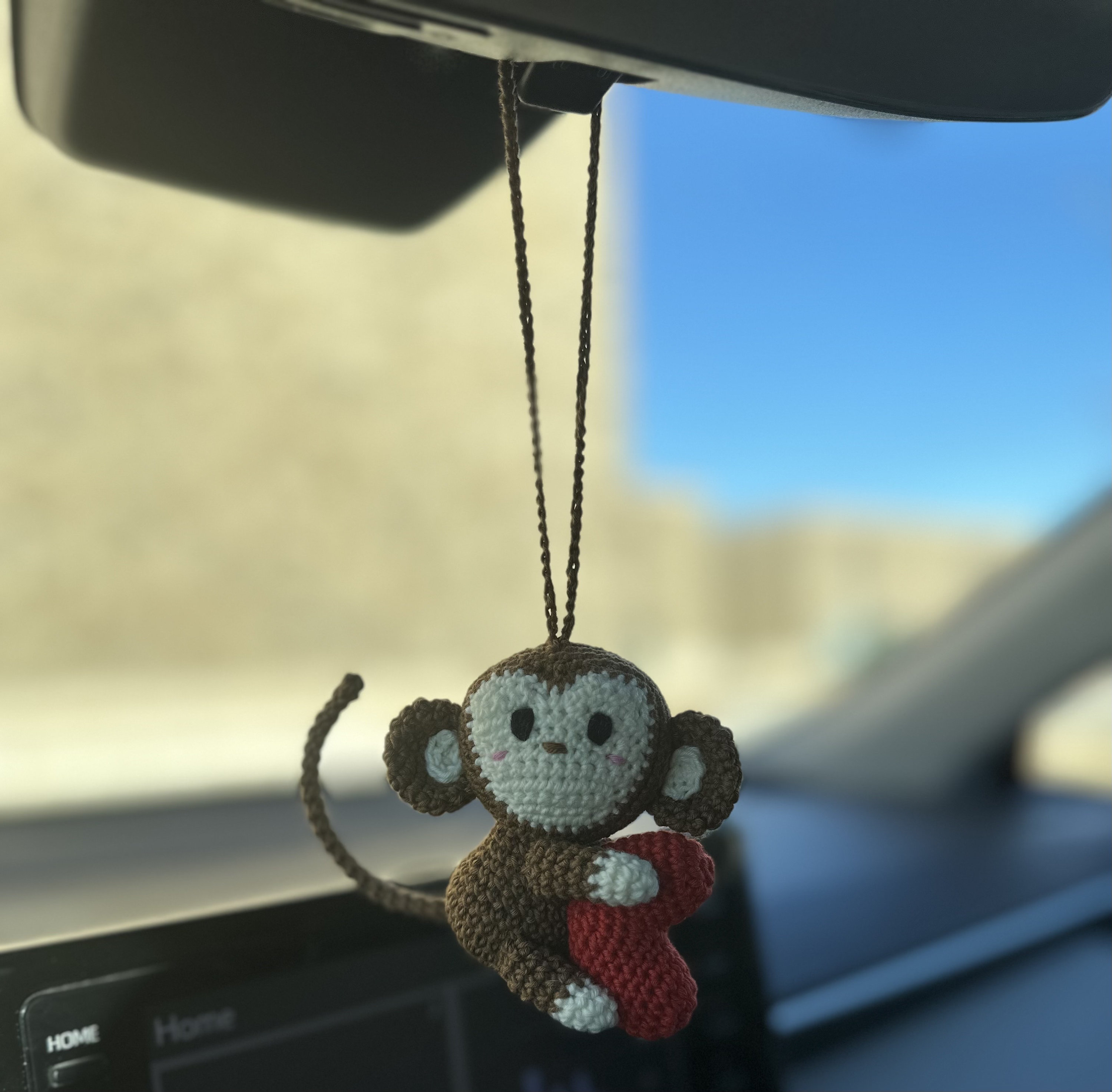Crochet Monkey Car Charm: Handmade Stuffed Animal With Heart - Etsy