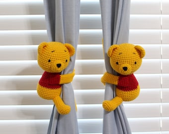 Crochet Pooh Curtain Tie Backs: Stuffed Nursery Decor (Pair)
