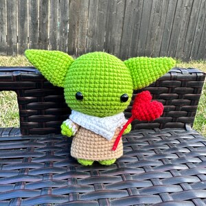 Baby Yoda Crochet Plush with heart, Grogu Amigurumi Doll, Handmade Yoda Crochet Toy, Cute Alien Crochet Gift, Space Inspired Plush image 15