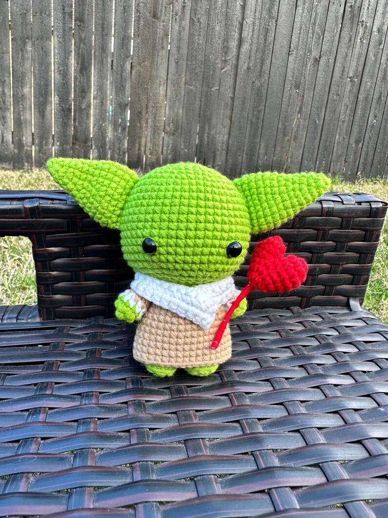 Baby Yoda Crochet Plush with heart, Grogu Amigurumi Doll, Handmade Yoda Crochet Toy, Cute Alien Crochet Gift, Space Inspired Plush image 15