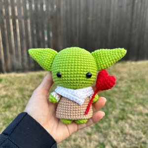 Baby Yoda Crochet Plush with heart, Grogu Amigurumi Doll, Handmade Yoda Crochet Toy, Cute Alien Crochet Gift, Space Inspired Plush image 4