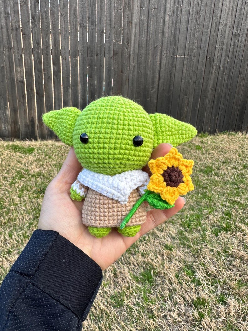 Baby Yoda Crochet Plush with heart, Grogu Amigurumi Doll, Handmade Yoda Crochet Toy, Cute Alien Crochet Gift, Space Inspired Plush image 5