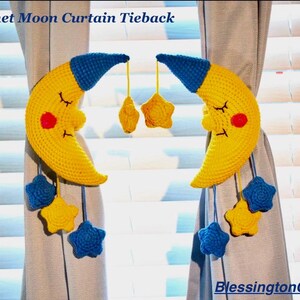 Crochet Moon Star Curtain Tiebacks, Celestial Nursery Decor, Handmade Holdbacks