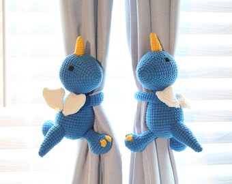 Crochet Dragon Curtain Tiebacks, Handmade Fantasy Nursery Decor, Kids Room Holdbacks