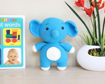 Blue Crochet Elephant, Amigurumi Elephant, Stuffed Elephant, Stuffed Toy, Stuffed Animal, Handmade Toy, Holiday Gift, Baby shower Gift