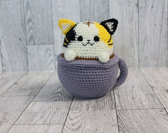 Crochet Kitten in Cup: Handmade Stuffed Animal Toy