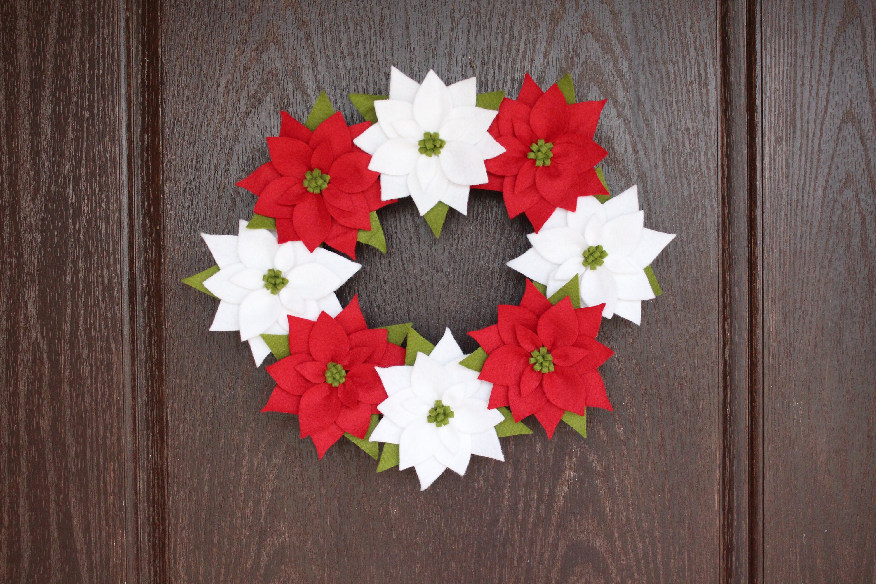 Felt Poinsettia Wreath Felt Christmas Flower Wreath Etsy