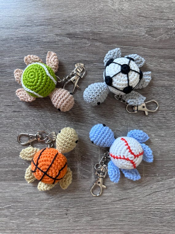 Crochet Sports Turtle Keychains – Handmade Amigurumi Turtle Charms