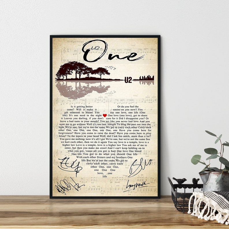 U2 One Lyrics Poster Music Poster Song Lyrics Print Song Etsy