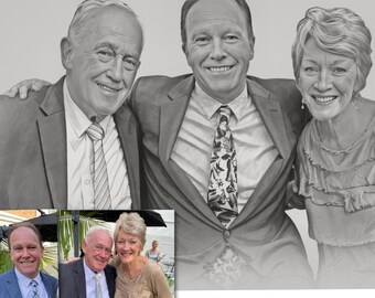 Family Portrait from Multiple Photos | Black and White Illustration | Mother's Day or Father's Day Gift for Parents | Custom digital drawing